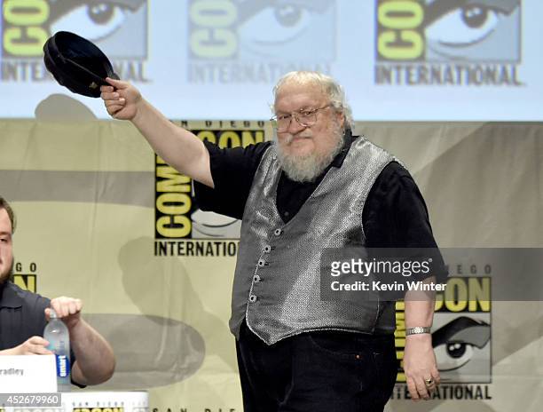 Writer George R.R. Martin attends HBO's "Game Of Thrones" panel and Q&A during Comic-Con International 2014 at San Diego Convention Center on July...