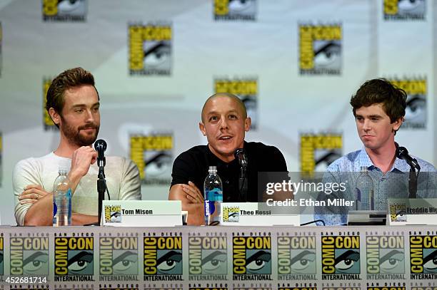 Actors Tom Mison, Theo Rossi and Freddie Highmore attend the Entertainment Weekly: Brave New Warriors panel during Comic-Con International 2014 at...