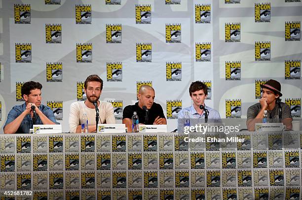 Actors Jon Bernthal, Tom Mison, Theo Rossi, Freddie Highmore and Brenton Thwaites attend the Entertainment Weekly: Brave New Warriors panel during...