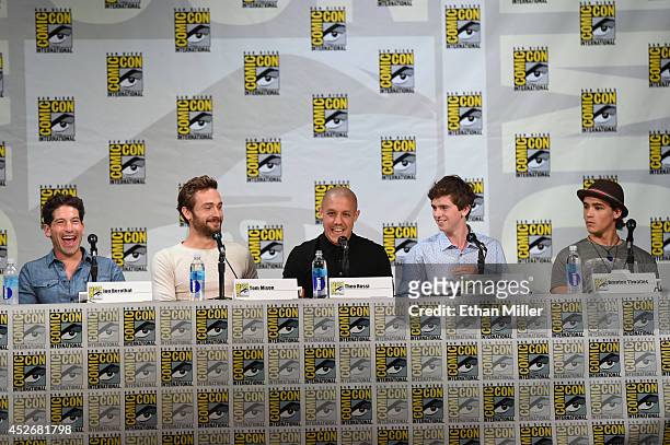 Actors Jon Bernthal, Tom Mison, Theo Rossi, Freddie Highmore and Brenton Thwaites attend the Entertainment Weekly: Brave New Warriors panel during...