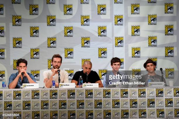 Actors Jon Bernthal, Tom Mison, Theo Rossi, Freddie Highmore and Brenton Thwaites attend the Entertainment Weekly: Brave New Warriors panel during...