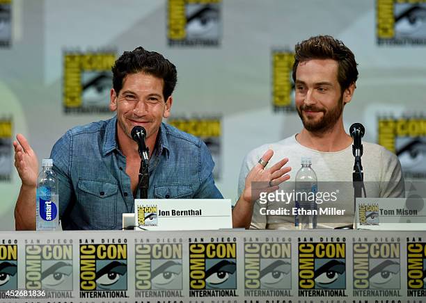 Actors Jon Bernthal and Tom Mison attend the Entertainment Weekly: Brave New Warriors panel during Comic-Con International 2014 at the San Diego...