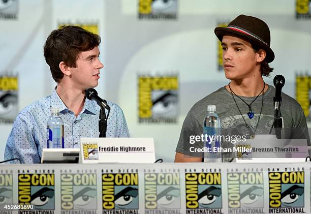 Actors Freddie Highmore and Brenton Thwaites attend the Entertainment Weekly: Brave New Warriors panel during Comic-Con International 2014 at the San...