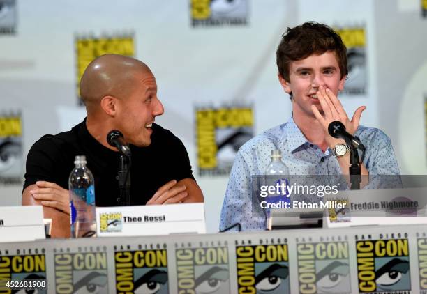 Actors Theo Rossi and Freddie Highmore attend the Entertainment Weekly: Brave New Warriors panel during Comic-Con International 2014 at the San Diego...