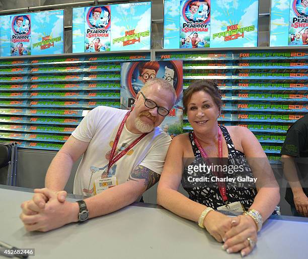 Director Gary Trousdale and Bullwinkle Studios president Tiffany Ward sign autographs at the "Rocky And Bullwinkle" Autograph Signing At Fox Booth At...