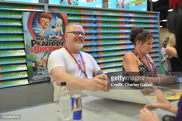 Director Gary Trousdale and Bullwinkle Studios president Tiffany Ward sign autographs at the "Rocky And Bullwinkle" Autograph Signing At Fox Booth At...