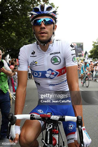 Thibaut Pinot of France and FDJ.fr gets ready before the start of stage nineteen of the 2014 Tour de France, a 208 km road stage from Maubourguet Val...