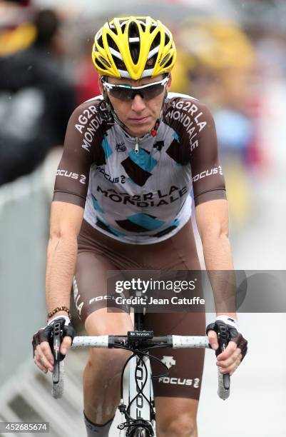 Romain Bardet of France and AG2R La Mondiale crosses the finish line after stage nineteen of the 2014 Tour de France, a 208 km road stage from...