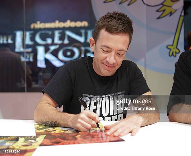 Actor David Faustino signs autographs at the Legend of Korra signing at the 2014 San Diego Comic-Con International - Day 3 on July 25, 2014 in San...