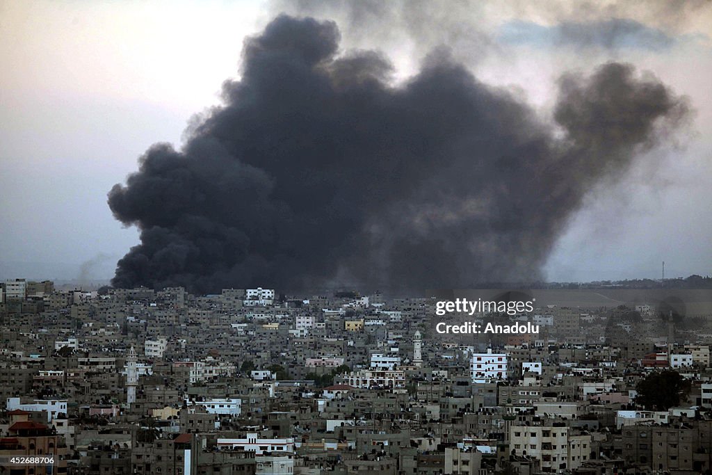 Smoke trails over Gaza city...