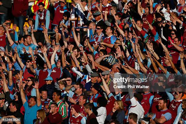 West Ham fans during the Football United New Zealand Tour match between Sydney FC and West Ham United at Westpac Stadium on July 26, 2014 in...