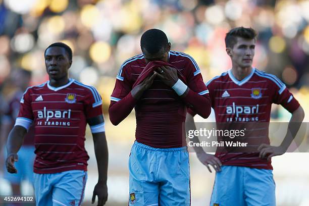 Riccardo Vazte of West Ham leaves the field at the end of the game during the Football United New Zealand Tour match between Sydney FC and West Ham...