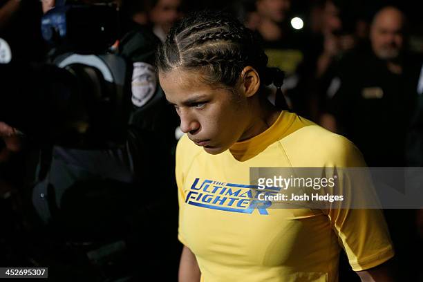 Julianna Pena enters the arena before facing Jessica Rakoczy in their women's bantamweight final fight during The Ultimate Fighter season 18 live...