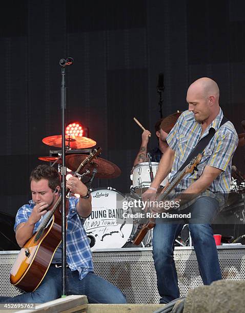 Mike Eli and Jon Jones of Eli Young Band perform at Country Thunder USA - Day 2 on July 25, 2014 in Twin Lakes, Wisconsin.