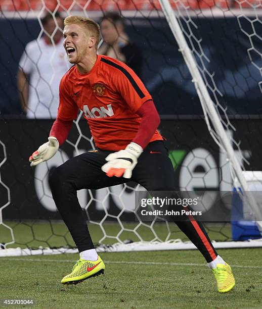 Ben Amos of Manchester United in action during an open training session as part of their pre-season tour of the United States at Sports Authority...