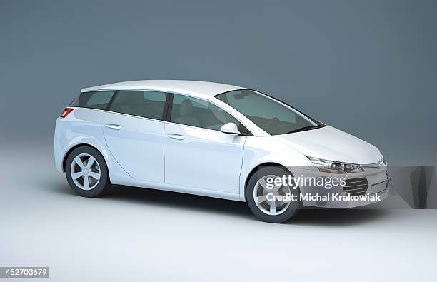 modern compact car in a studio - auto 3d stockfoto's en -beelden