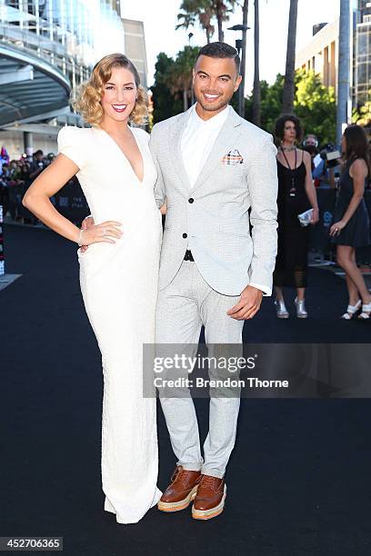 Jules Sebastian and Guy Sebastian arrive at the 27th Annual ARIA Awards 2013 at the Star on December 1, 2013 in Sydney, Australia.