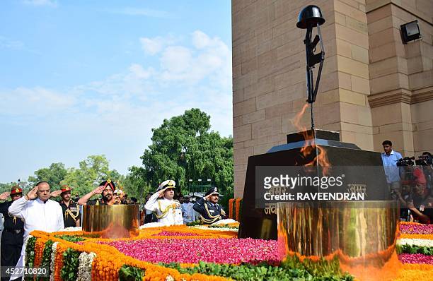 India Defence Minister Arun Jaitely , Army Chief General Bikram Singh , Chief of Navy Staff Admiral R K Dhowan and Indian Air Force Chief Air Marshal...