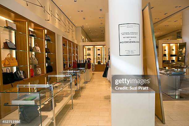 Jewelry displays and signage dedicated to Kether Parker of Hoorsenbuhs at Barney's New York on July 25, 2014 in Seattle, Washington.