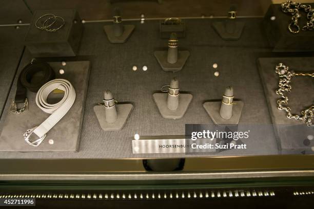 Jewelry displays and signage dedicated to Kether Parker of Hoorsenbuhs at Barney's New York on July 25, 2014 in Seattle, Washington.