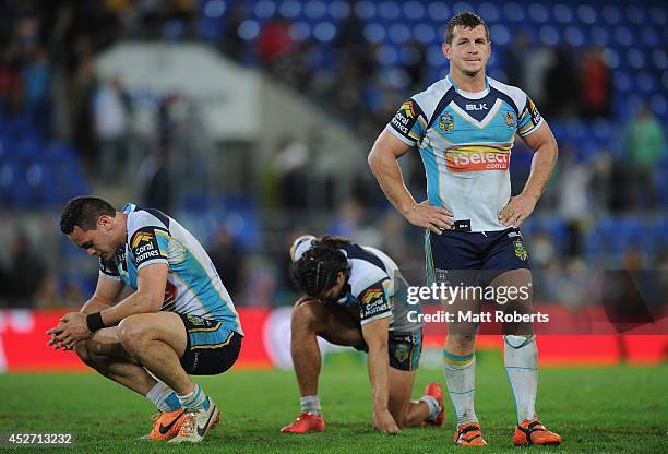 Greg Bird of the Titans looks dejected after the round 20 NRL match between the Gold Coast Titans and the Parramatta Eels at Cbus Super Stadium on...