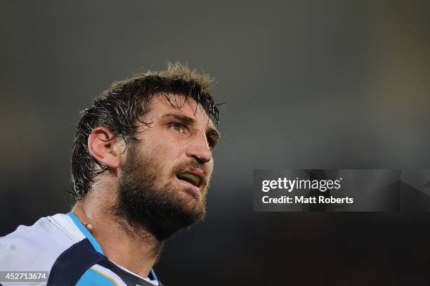 David Taylor of the Titans looks on during the round 20 NRL match between the Gold Coast Titans and the Parramatta Eels at Cbus Super Stadium on July...