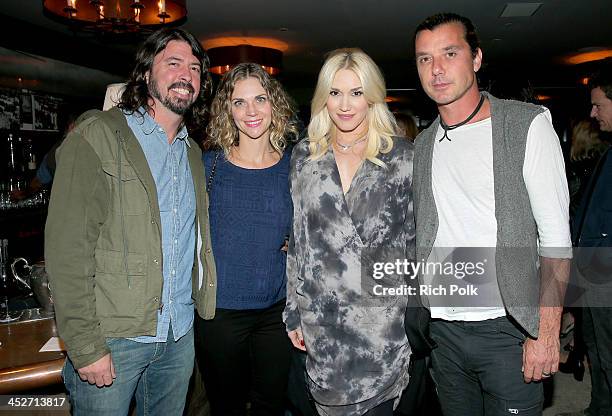 Musician Dave Grohl, Jordyn Blum Grohl, musicians Gwen Stefani, and Gavin Rossdale attend PANDORA Jewelry and Moto X present 'American Hustle' at...