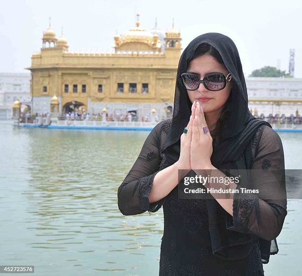 Bollywood actor Zarine Khan paying obeisance at Golden Temple on July 26, 2014 in Amritsar, India.