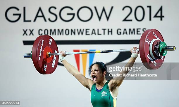 Seen Lee of Australialifts during the Women's 58kg A Final at Scottish Exhibition And Conference Centre during day three of the Glasgow 2014...