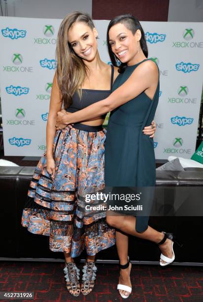 Sin City: A Dame to Kill For' actresses Jessica Alba and Rosario Dawson use Snap to chat with fans on Skype for Xbox One in the Microsoft VIP Lounge...