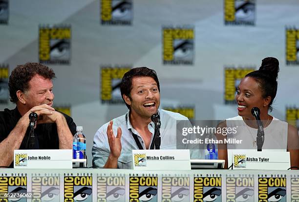 Actors John Noble, Misha Collins and Aisha Tyler attend the TV Guide Magazine: Fan Favorites panel during Comic-Con International 2014 at the San...