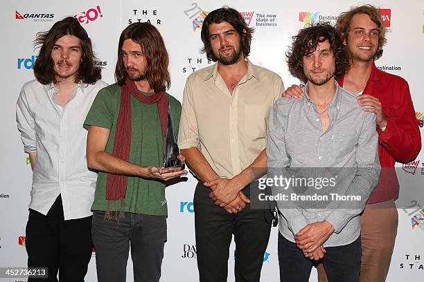 Tame Impala pose after winning the Best Group ARIA at the 27th Annual ARIA Awards 2013 at the Star on December 1, 2013 in Sydney, Australia.