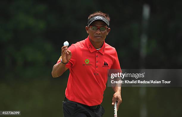 Thongchai Jaidee of Thailand in action during round four of the Indonesia Open at Pantai Indah Kapuk on December 1, 2013 in Jakarta, Indonesia.