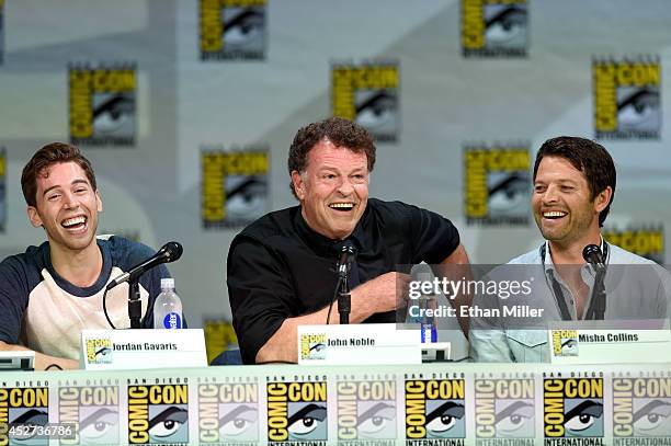 Actors Jordan Gavaris, John Noble and Misha Collins attend the TV Guide Magazine: Fan Favorites panel during Comic-Con International 2014 at the San...