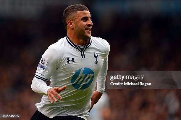 Kyle Walker of Tottenham Hotspur celebrates scoring the opening goal during the Barclays Premier League Match between Tottenham Hotspur and...