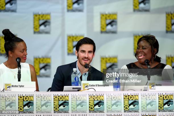 Actors Aisha Tyler, Colin O'Donoghue and Retta attend the TV Guide Magazine: Fan Favorites panel during Comic-Con International 2014 at the San Diego...