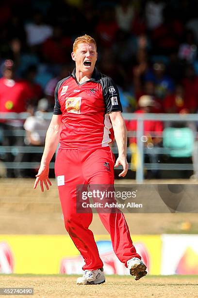 Kevin O'Brien celebrates during a match between The Trinidad and Tobago Red Steel and Jamaica Tallawahs as part of the week 3 of Caribbean Premier...