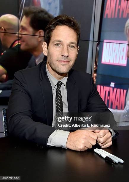 Actor Paul Rudd attends Marvel's "Ant-Man" Hall H Panel Booth Signing during Comic-Con International 2014 at San Diego Convention Center on July 26,...