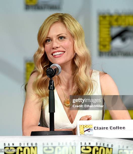 Actress Claire Coffee attends the "Grimm" season four panel during Comic-Con International 2014 at the San Diego Convention Center on July 26, 2014...