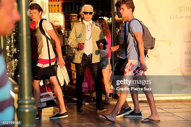 Karl Lagerfeld is seen strolling on the port on July 26, 2014 in Saint-Tropez, France.