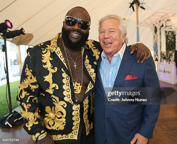 Rapper Rick Ross and Robert Kraft attend the 15th annual Art for Life Gala hosted by Russell and Danny Simmons at Fairview Farms on July 26, 2014 in...