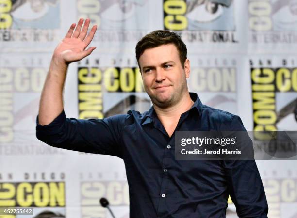 Actor Taran Killam speaks on the panel for Hulu's Original "The Awesomes" during Comic-Con for "The Awesomes" on July 26, 2014 in San Diego,...