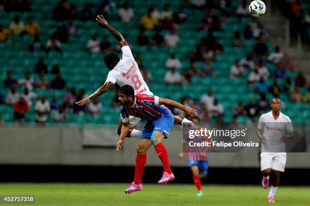 Willians of Internacional battles for the ball during the match between Bahia and Internacional as part of Brasileirao Series A 2014 at Arena Fonte...