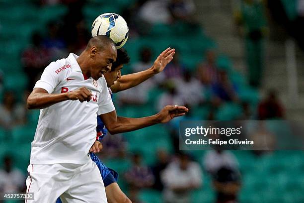 Fabricio of Internacional battles for the ball during the match between Bahia and Internacional as part of Brasileirao Series A 2014 at Arena Fonte...