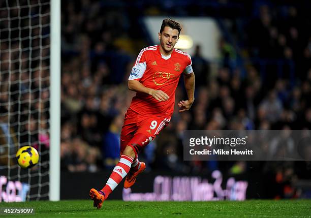 Jay Rodriguez of Southampton celebrates as he scores their first goal in the first minute during the Barclays Premier League match between Chelsea...
