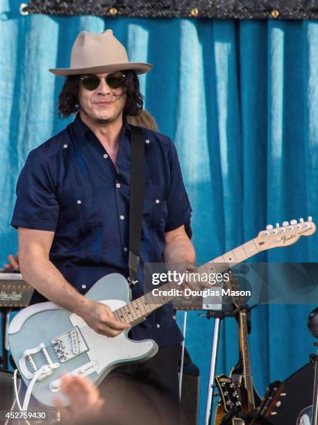 Jack White performs during the 2014 Newport Folk Festival at Fort Adams State Park on July 26, 2014 in Newport, Rhode Island.