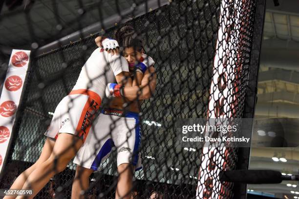 Fernanda Araujo fights Danielle Gallagher during Fighters Source, An International Amateur Mixed Martial Arts League New York City MMA Fights During...