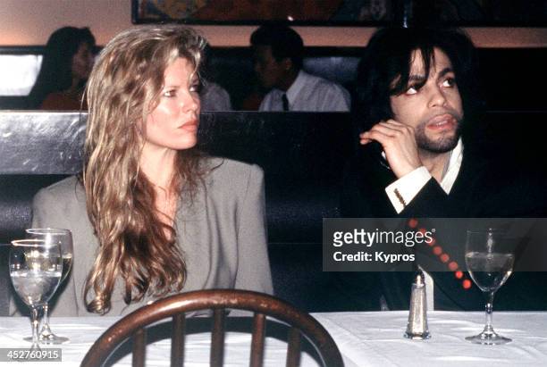 American film actress Kim Basinger with singer Prince, circa 1988.