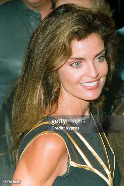 American actress Tracy Scoggins at the premiere of 'Demolition Man' in Westwood, California, 7th October 1993.