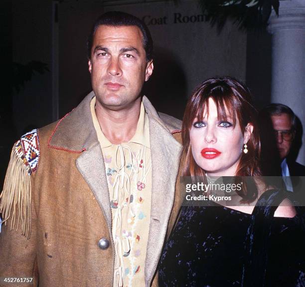 American actor Steven Seagal with his wife, model and actress Kelly LeBrock, circa 1992.